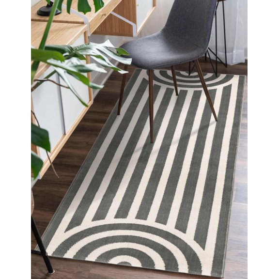 Unique Loom Whimsy Kids Collection Area Rug - Lines (2' x 6' 1" Runner Silver Gray/Ivory)