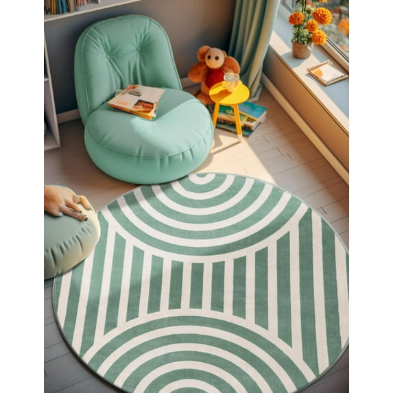 Unique Loom Whimsy Kids Collection Area Rug - Lines (7' 10" Round Soft Green/Ivory)