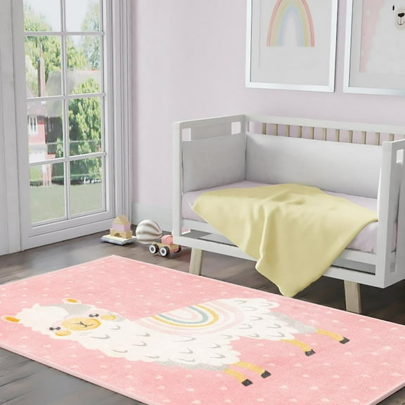 Unique Loom Whimsy Kids Collection Area Rug - Llama (2' 2" x 2' 11" Rectangle Pink/Light Blue) Perfect For Kids Bed Room/Nursery Room/Living Room/Class Room/Play Room