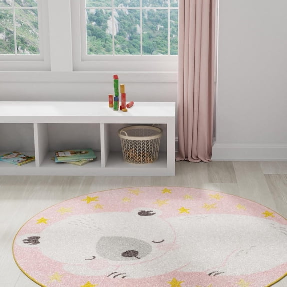 Unique Loom Whimsy Kids Collection Area Rug - Nap Time (3' 3" Round Pink/Black) Perfect For Kids Bed Room/Nursery Room/Living Room/Class Room/Play Room