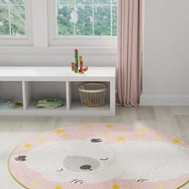 Unique Loom Whimsy Kids Collection Area Rug - Nap Time (5' 3" Round Pink/Black) Perfect For Kids Bed Room/Nursery Room/Living Room/Class Room/Play Room