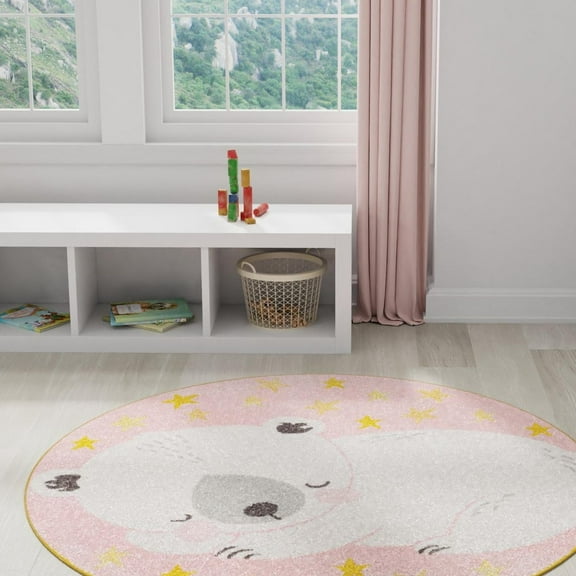 Unique Loom Whimsy Kids Collection Area Rug - Nap Time (5' 3" Round Pink/Black) Perfect For Kids Bed Room/Nursery Room/Living Room/Class Room/Play Room