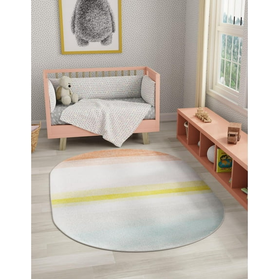 Unique Loom Whimsy Kids Collection Area Rug - Pastel Abstract Rainbow (2' 2" x 3' 1" Oval Multi/Ivory)