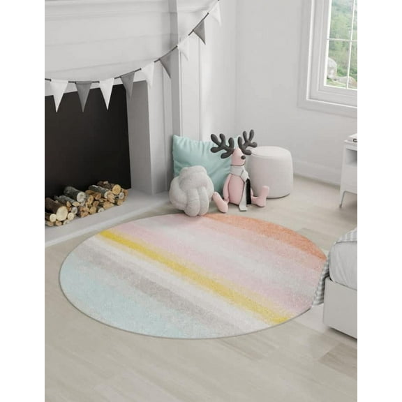 Unique Loom Whimsy Kids Collection Area Rug - Pastel Abstract Rainbow (3' 3" Round Multi/Ivory)