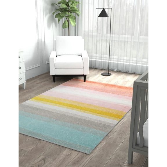 Unique Loom Whimsy Kids Collection Area Rug - Pastel Abstract Rainbow (3' 3" x 5' 3" Rectangle Multi/Ivory)