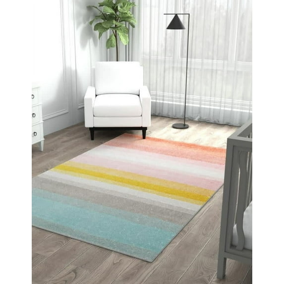 Unique Loom Whimsy Kids Collection Area Rug - Pastel Abstract Rainbow (6' 1" x 9' Rectangle Multi/Ivory)