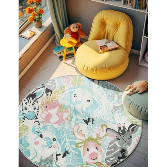 Unique Loom Whimsy Kids Collection Area Rug - Peekaboo (3' 1" Round Multi/Ivory)