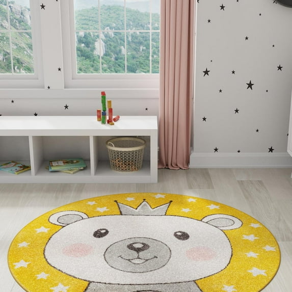 Unique Loom Whimsy Kids Collection Area Rug - Penny (7' 10" Round Yellow/Black) Perfect For Kids Bed Room/Nursery Room/Living Room/Class Room/Play Room
