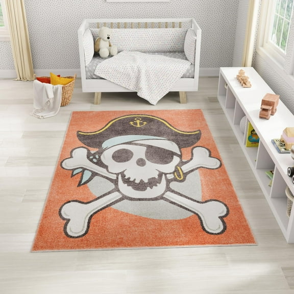 Unique Loom Whimsy Kids Collection Area Rug - Pirate (2' 2" x 2' 11" Rectangle Red/Black)