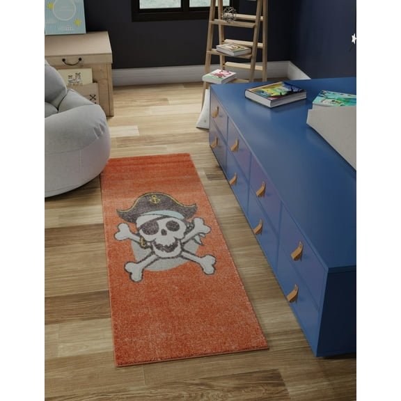 Unique Loom Whimsy Kids Collection Area Rug - Pirate (2' 2" x 3' 11" Runner Red/Black)