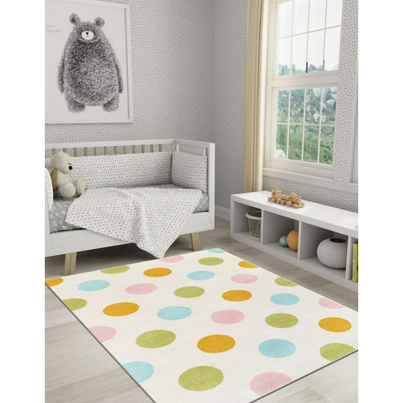 Unique Loom Whimsy Kids Collection Area Rug - Polka Dots (5' 1" x 8' Rectangle Multi/Light Blue)