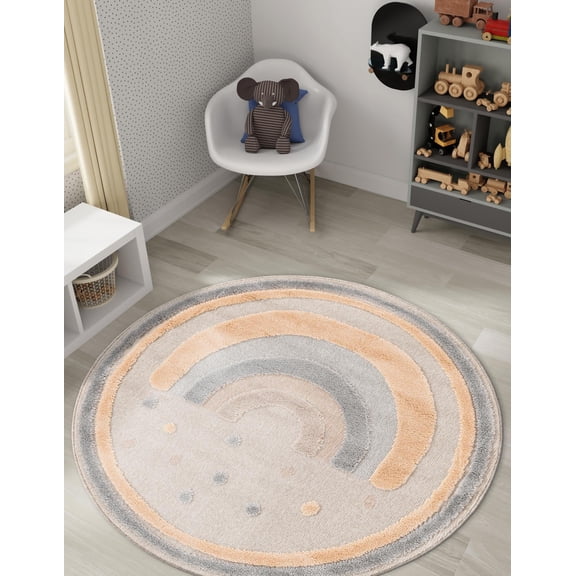 Unique Loom Whimsy Kids Collection Area Rug - Prismatic (3' 1" Round Multi/Beige)