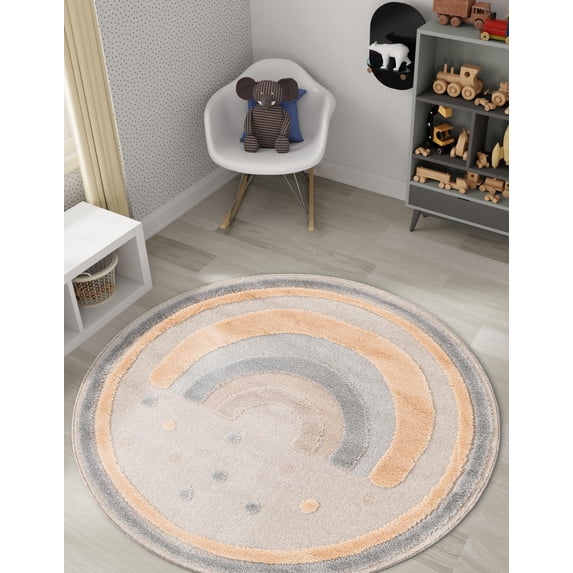 Unique Loom Whimsy Kids Collection Area Rug - Prismatic (5' 1" Round Multi/Beige)