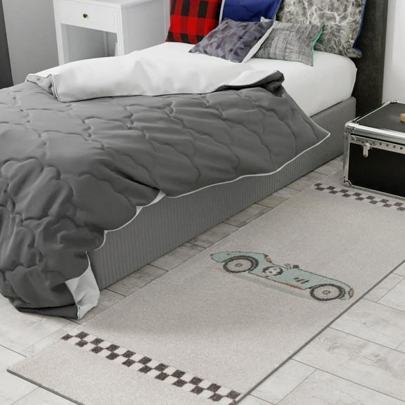 Unique Loom Whimsy Kids Collection Area Rug - Race Car (2' 2" x 3' 11" Runner Gray/Black) Perfect For Kids Bed Room/Nursery Room/Living Room/Class Room/Play Room