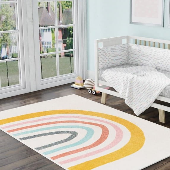 Unique Loom Whimsy Kids Collection Area Rug - Rainbow (3' 11" x 5' 11" Rectangle Ivory/Yellow) Perfect For Kids Bed Room/Nursery Room/Living Room/Class Room/Play Room