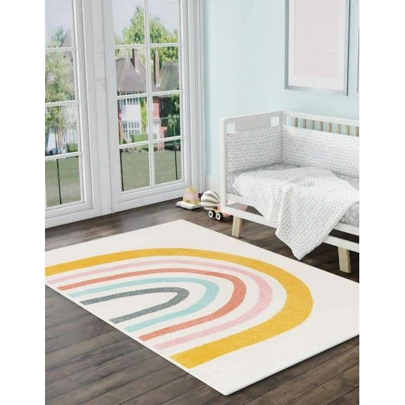 Unique Loom Whimsy Kids Collection Area Rug - Rainbow (6' 1" x 9' Rectangle Ivory/Yellow)