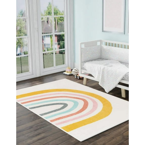 Unique Loom Whimsy Kids Collection Area Rug - Rainbow (6' 1" x 9' Rectangle Ivory/Yellow)