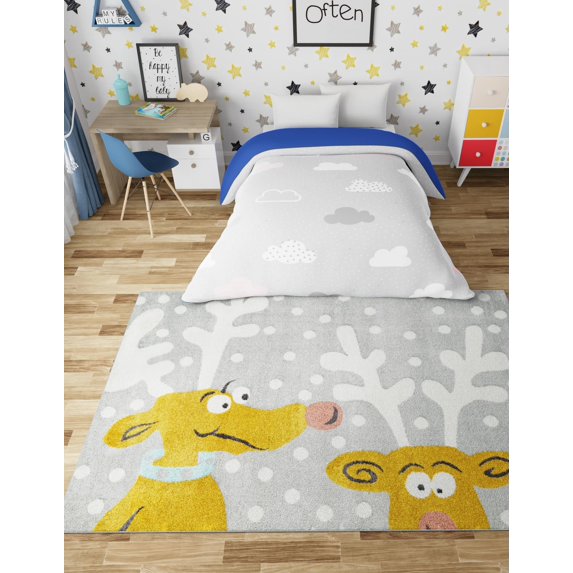 Unique Loom Whimsy Kids Collection Area Rug - Reindeers (4' 1" x 6' 1" Rectangle Gray/Light Blue)