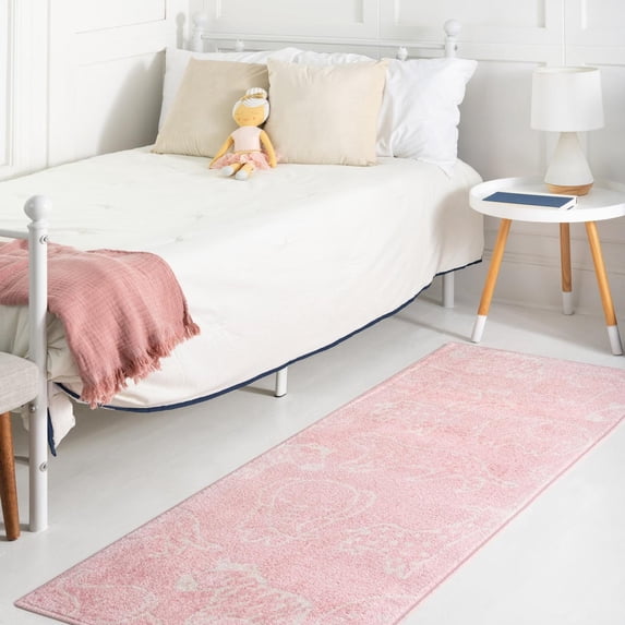 Unique Loom Whimsy Kids Collection Area Rug - Safari Animals (2' 2" x 3' 11" Runner Pink/Ivory) Perfect For Kids Bed Room/Nursery Room/Living Room/Class Room/Play Room