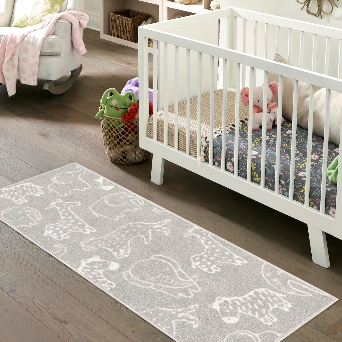 Gray and Ivory Safari Animal Kids Runner Rug