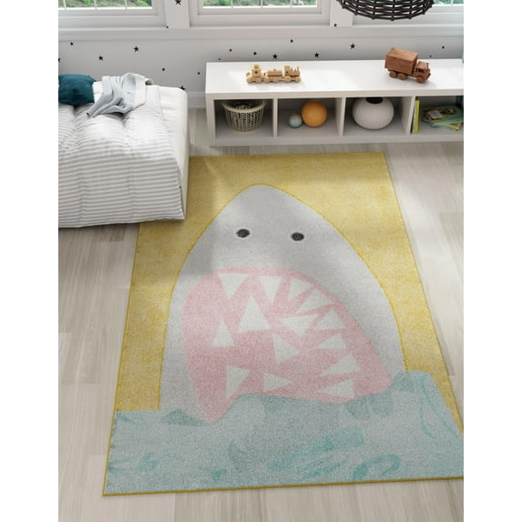 Unique Loom Whimsy Kids Collection Area Rug - Sharks (7' 10" x 10' Rectangle Yellow/Gray)