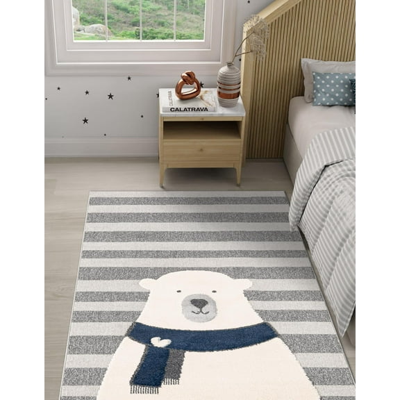 Unique Loom Whimsy Kids Collection Area Rug - Snowman (5' 3" x 8' Rectangle Gray/Ivory)