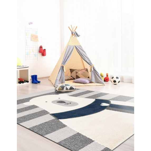 Unique Loom Whimsy Kids Collection Area Rug - Snowman (7' 10" Square Gray/Ivory)