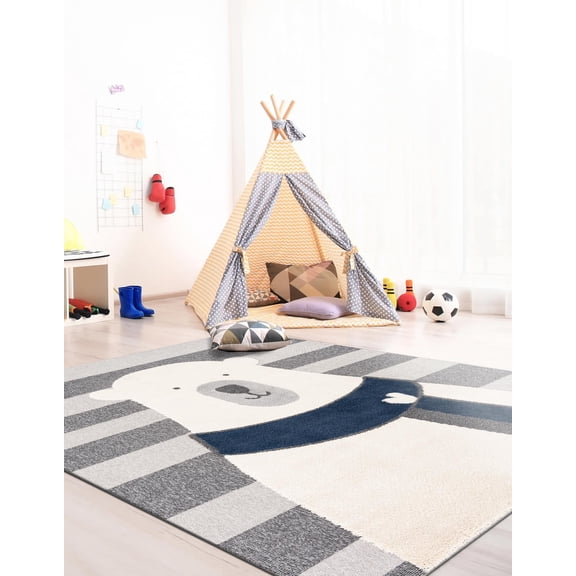 Unique Loom Whimsy Kids Collection Area Rug - Snowman (7' 10" Square Gray/Ivory)