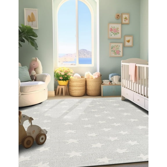 Unique Loom Whimsy Kids Collection Area Rug - Stars (2' 2" x 3' 1" Rectangle Cloud Gray/Ivory)