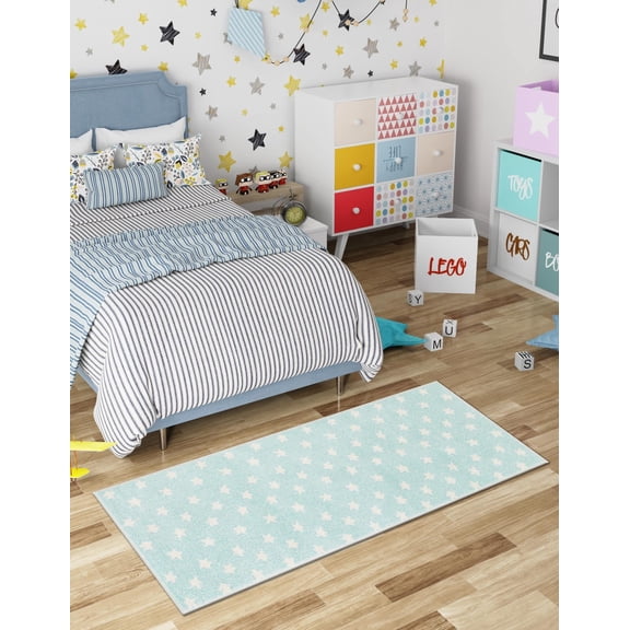 Unique Loom Whimsy Kids Collection Area Rug - Stars (2' 2" x 5' 1" Runner Clear Blue/Ivory)