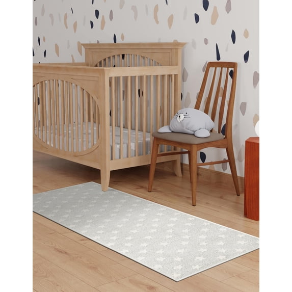 Unique Loom Whimsy Kids Collection Area Rug - Stars (2' 2" x 5' 1" Runner Cloud Gray/Ivory)