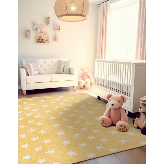 Unique Loom Whimsy Kids Collection Area Rug - Stars (4' 1" x 6' 1" Rectangle Soft Yellow/Ivory)