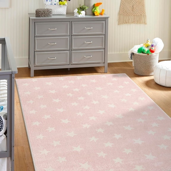 Unique Loom Whimsy Kids Collection Area Rug - Stars (7' 10" x 10' Rectangle Pink/Ivory) Perfect For Kids Bed Room/Nursery Room/Living Room/Class Room/Play Room