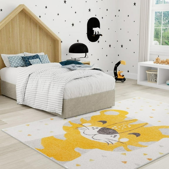 Unique Loom Whimsy Kids Collection Area Rug - Tommy (2' 2" x 2' 11" Rectangle Ivory/Yellow) Perfect For Kids Bed Room/Nursery Room/Living Room/Class Room/Play Room