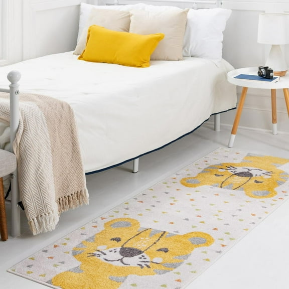 Unique Loom Whimsy Kids Collection Area Rug - Tommy (2' 2" x 3' 11" Runner Ivory/Yellow) Perfect For Kids Bed Room/Nursery Room/Living Room/Class Room/Play Room