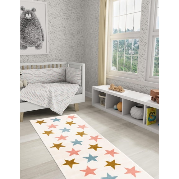 Unique Loom Whimsy Kids Collection Area Rug - Twinkle (2' x 5' 1" Runner Multi/Ivory)