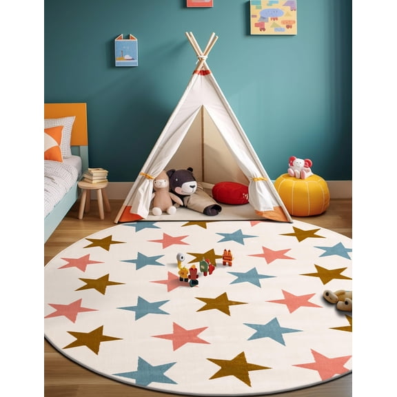 Unique Loom Whimsy Kids Collection Area Rug - Twinkle (4' 1" Round Multi/Ivory)