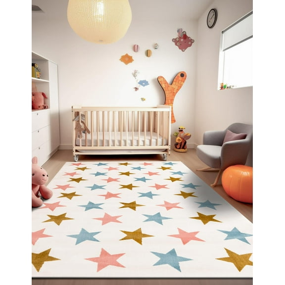 Unique Loom Whimsy Kids Collection Area Rug - Twinkle (5' 3" x 8' Rectangle Multi/Ivory)