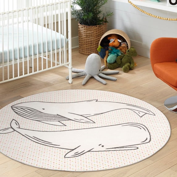Unique Loom Whimsy Kids Collection Area Rug - Whales (3' 3" Round Gray/Black)