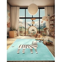 Unique Loom Whimsy Kids Collection Area Rug - Zebra (5' 3" x 8' Rectangle Teal/Ivory)