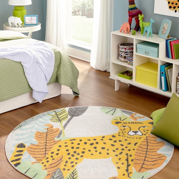 Unique Loom Whimsy Kids Gray/Black Area Rug, 5' 3" Round, Kid-Friendly, Stain-Resistant (1 Count)