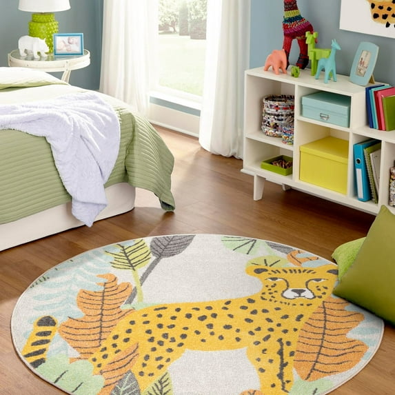 Unique Loom Whimsy Kids Gray/Black Area Rug, 5' 3" Round, Kid-Friendly, Stain-Resistant (1 Count)