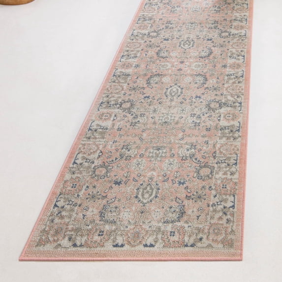 Unique Loom Whitney Collection Area Rug - Bordeaux (2' x 8' Runner Powder Pink/Blue)