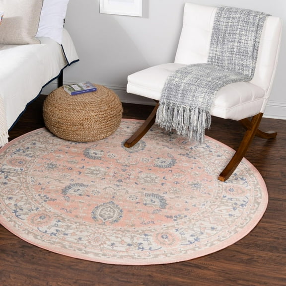 Unique Loom Whitney Collection Area Rug - Bordeaux (3' 3" Round Powder Pink/Blue)