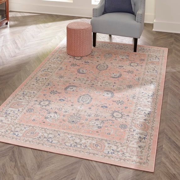 Unique Loom Whitney Collection Area Rug - Bordeaux (4' x 6' Rectangle Powder Pink/Blue)