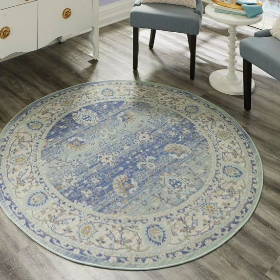 Unique Loom Whitney Collection Area Rug - Bordeaux (7' 1" Round French Blue/Ivory)