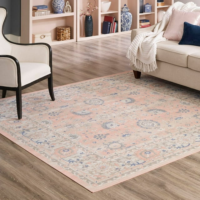 Unique Loom Whitney Collection Area Rug - Bordeaux (7' 10" Square Powder Pink/Blue)