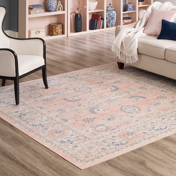 Unique Loom Whitney Collection Area Rug - Bordeaux (7' 10" Square Powder Pink/Blue)