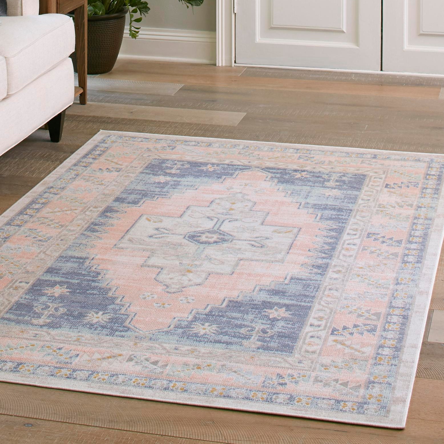 French Blue Rectangular Synthetic Medallion Rug 2' 2" x 3' 1"