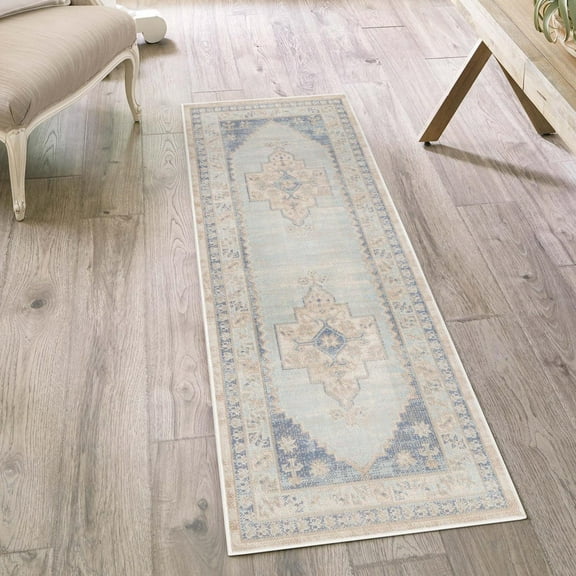 Unique Loom Whitney Collection Area Rug - Geneva (2' x 6' Runner Sky blue/Ivory)